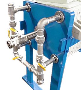 Stainless steel center feed and manifold piping for corrosive solutions.